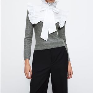 Zara Bow Sweater combination pilgrim knit sweater gray Small